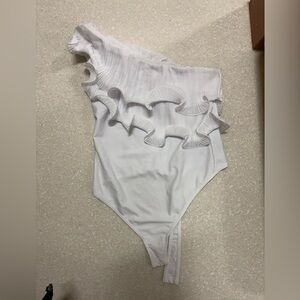 Anthropologie White Bodysuit with Ruffle Accent